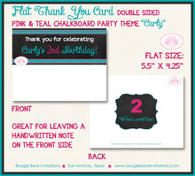 Load image into Gallery viewer, Chalkboard Pink Teal Birthday Party Thank You Card Graphic Scallop Number Script Text Font Blue Boogie Bear Invitations Carly Theme Printed
