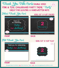 Load image into Gallery viewer, Chalkboard Pink Teal Birthday Party Thank You Card Graphic Scallop Number Script Text Font Blue Boogie Bear Invitations Carly Theme Printed