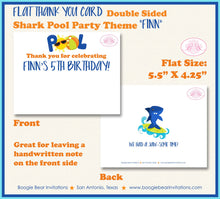 Load image into Gallery viewer, Shark Pool Birthday Party Thank You Card Swimming Ocean Beach Blue Orange Fish Swim Wave Splash Boogie Bear Invitations Finn Theme Printed