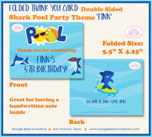 Load image into Gallery viewer, Shark Pool Birthday Party Thank You Card Swimming Ocean Beach Blue Orange Fish Swim Wave Splash Boogie Bear Invitations Finn Theme Printed