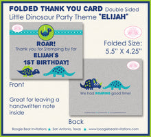 Load image into Gallery viewer, Blue Dinosaur Birthday Party Thank You Card Little Dino Flat Folded Note Boy Girl Stomp Roar Boogie Bear Invitations Elijah Theme Printed