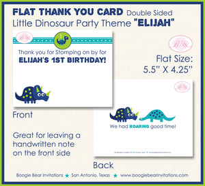 Blue Dinosaur Birthday Party Thank You Card Little Dino Flat Folded Note Boy Girl Stomp Roar Boogie Bear Invitations Elijah Theme Printed