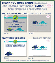Load image into Gallery viewer, Blue Dinosaur Birthday Party Thank You Card Little Dino Flat Folded Note Boy Girl Stomp Roar Boogie Bear Invitations Elijah Theme Printed