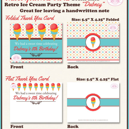 Retro Ice Cream Party Thank You Card Birthday Soda Shop Sweet Popsicle Summer Dessert Boy Girl Boogie Bear Invitations Dabney Theme