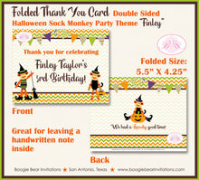 Load image into Gallery viewer, Halloween Sock Monkey Birthday Party Thank You Card Note Costume Pumpkin Boy Girl Jungle Zoo Boogie Bear Invitations Finley Theme Printed