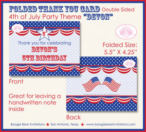 4th of July Party Thank You Card Birthday Favor Note American Flag Red White Blue United States Boogie Bear Invitations Devon Theme Printed