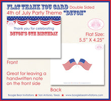 Load image into Gallery viewer, 4th of July Party Thank You Card Birthday Favor Note American Flag Red White Blue United States Boogie Bear Invitations Devon Theme Printed