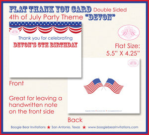 4th of July Party Thank You Card Birthday Favor Note American Flag Red White Blue United States Boogie Bear Invitations Devon Theme Printed