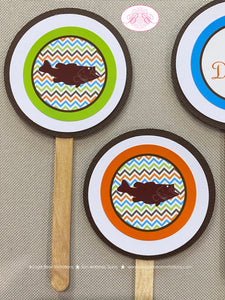 Bass Fish Fishing Baby Shower Cupcake Toppers Set Birthday Party Girl Boy Green Brown Orange Blue River Boogie Bear Invitations Duncan Theme