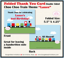 Load image into Gallery viewer, Train Birthday Party Thank You Card Retro Note Blocks Girl Boy Choo Choo Red Yellow Blue Green Boogie Bear Invitations Lance Theme Printed