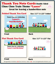 Load image into Gallery viewer, Train Birthday Party Thank You Card Retro Note Blocks Girl Boy Choo Choo Red Yellow Blue Green Boogie Bear Invitations Lance Theme Printed
