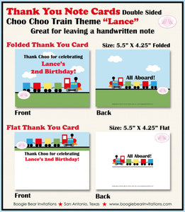 Train Birthday Party Thank You Card Retro Note Blocks Girl Boy Choo Choo Red Yellow Blue Green Boogie Bear Invitations Lance Theme Printed