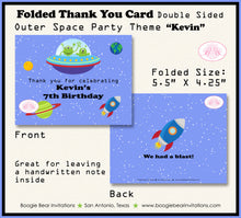 Load image into Gallery viewer, Outer Space Birthday Party Thank You Card Boy Girl Martian UFO Solar System Galaxy Rocket Ship Boogie Bear Invitations Kevin Theme Printed