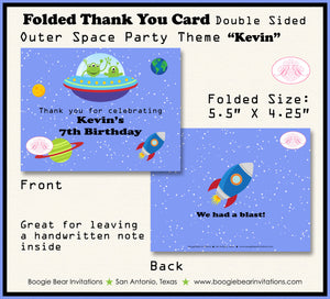 Outer Space Birthday Party Thank You Card Boy Girl Martian UFO Solar System Galaxy Rocket Ship Boogie Bear Invitations Kevin Theme Printed