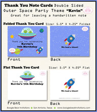 Load image into Gallery viewer, Outer Space Birthday Party Thank You Card Boy Girl Martian UFO Solar System Galaxy Rocket Ship Boogie Bear Invitations Kevin Theme Printed