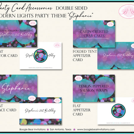 Retro Dance Birthday Favor Party Card Tent Place Food Tag Lights Ombre Girl Disco Ball Glow Formal Boogie Bear Invitations Stephanie Theme