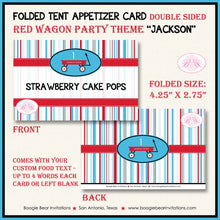 Load image into Gallery viewer, Red Wagon Birthday Favor Party Card Appetizer Food Place Sign Label Boy Girl Blue Black Modern Ride Boogie Bear Invitations Jackson Theme