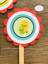 Load image into Gallery viewer, Frog Duck Birthday Party Cupcake Toppers Red Boy Girl Spring Flowers Rain Gardening Garden Green Wagon Boogie Bear Invitations Charlie Theme