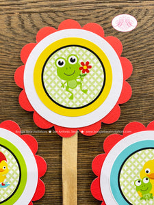 Frog Duck Birthday Party Cupcake Toppers Red Boy Girl Spring Flowers Rain Gardening Garden Green Wagon Boogie Bear Invitations Charlie Theme