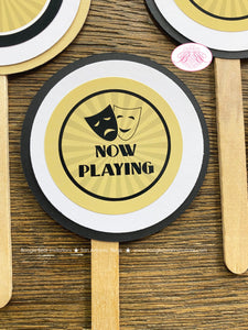 Theater Ticket Play Birthday Party Cupcake Toppers Set Actor Gold Black Star Theatre Stage Performance Boogie Bear Invitations Keegan Theme