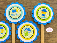 Load image into Gallery viewer, Frog Duck Birthday Party Cupcake Toppers Blue Boy Spring Flowers Rain Gardening Garden Green Wagon Boogie Bear Invitations Charlton Theme