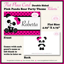 Load image into Gallery viewer, Pink Panda Bear Birthday Party Favor Card Tent Place Appetizer Tag Food Girl Black Flower Butterfly Boogie Bear Invitations Roberta Theme