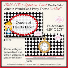 Load image into Gallery viewer, Alice in Wonderland Birthday Party Favor Card Tent Place Appetizer Tag Food Queen of Hearts White Rabbit Boogie Bear Invitations Alice Theme