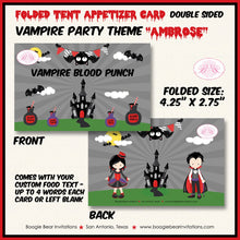 Load image into Gallery viewer, Vampire Bat Birthday Party Favor Card Tent Place Appetizer Tag Food Halloween Haunted House Boogie Bear Invitations Ambrose Theme Printed