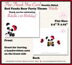Red Panda Bear Birthday Party Thank You Card Girl Little Butterfly Wild Zoo Animals Black Dot Boogie Bear Invitations Robella Theme Printed