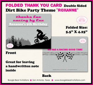 Pink Dirt Bike Birthday Party Thank You Card Black Grey Enduro Racing Sports Motocross Girl Boogie Bear Invitations Roxanne Theme Printed