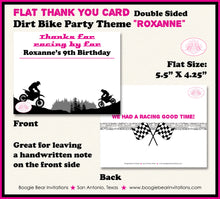 Load image into Gallery viewer, Pink Dirt Bike Birthday Party Thank You Card Black Grey Enduro Racing Sports Motocross Girl Boogie Bear Invitations Roxanne Theme Printed