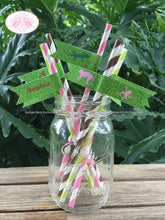 Load image into Gallery viewer, Pink Rainforest Party Birthday Paper Straws Girl Pennant Drink Beverage Rain Forest Amazon Jungle Zoo Boogie Bear Invitations Sophia Theme