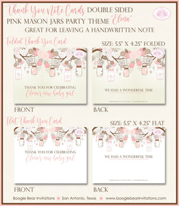 Pink Mason Jars Baby Shower Thank You Card Birthday Party Spring Summer Picnic Garden Birds Tree Boogie Bear Invitations Elena Theme Printed