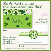 Load image into Gallery viewer, Green Shamrock Birthday Favor Party Card Appetizer Tent Place Food Tag St. Patrick&#39;s Day 4 Leaf Clover Boogie Bear Invitations Neely Theme