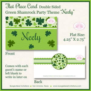 Green Shamrock Birthday Favor Party Card Appetizer Tent Place Food Tag St. Patrick's Day 4 Leaf Clover Boogie Bear Invitations Neely Theme