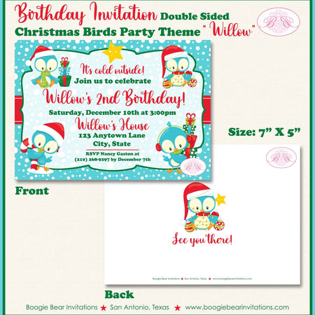 Christmas Birds Birthday Party Invitation Winter Woodland Forest Snowflake Boogie Bear Invitations Willow Theme Paperless Printable Printed