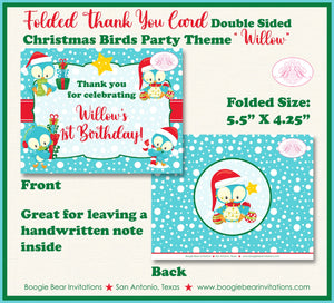 Christmas Birds Party Thank You Cards Birthday Winter Woodland Forest Snowflake Snowing Snow Boogie Bear Invitations Willow Theme Printed
