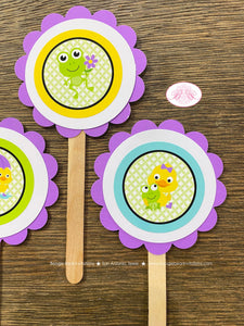 Frog Duck Birthday Party Cupcake Toppers Purple Girl Spring Flowers Rain Gardening Garden Green Wagon Boogie Bear Invitations Charlene Theme