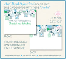 Load image into Gallery viewer, Bird Flower Garden Party Thank You Card Baby Shower Forest Woodland Blue Green Birdcage Birds Cage Boy Boogie Bear Invitations Frankie Theme