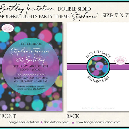 Retro Dance Birthday Party Invitation Lights Ombre Girl Disco Ball Glow Boogie Bear Invitations Stephanie Theme Paperless Printable Printed