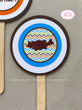 Load image into Gallery viewer, Bass Fish Fishing Baby Shower Cupcake Toppers Set Birthday Party Girl Boy Green Brown Orange Blue River Boogie Bear Invitations Duncan Theme