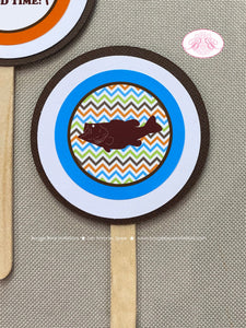 Bass Fish Fishing Baby Shower Cupcake Toppers Set Birthday Party Girl Boy Green Brown Orange Blue River Boogie Bear Invitations Duncan Theme