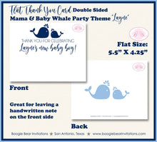 Load image into Gallery viewer, Navy Light Blue Whale Baby Shower Thank You Card Favor Boy Grey Pool Party Swimming Splash Swim Boogie Bear Invitations Layne Theme Printed