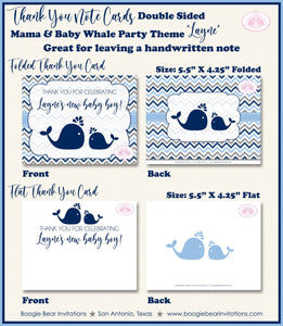 Navy Light Blue Whale Baby Shower Thank You Card Favor Boy Grey Pool Party Swimming Splash Swim Boogie Bear Invitations Layne Theme Printed