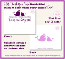 Load image into Gallery viewer, Purple Lavender Whale Baby Shower Thank You Card Favor Boy Grey Pool Party Swimming Splash Swim Boogie Bear Invitations Tara Theme Printed