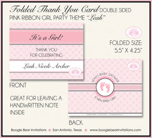 Load image into Gallery viewer, Pink Ribbon Baby Shower Thank You Card Favor Footprints Foot Print Scallop Pretty Circle Black Boogie Bear Invitations Leah Theme Printed