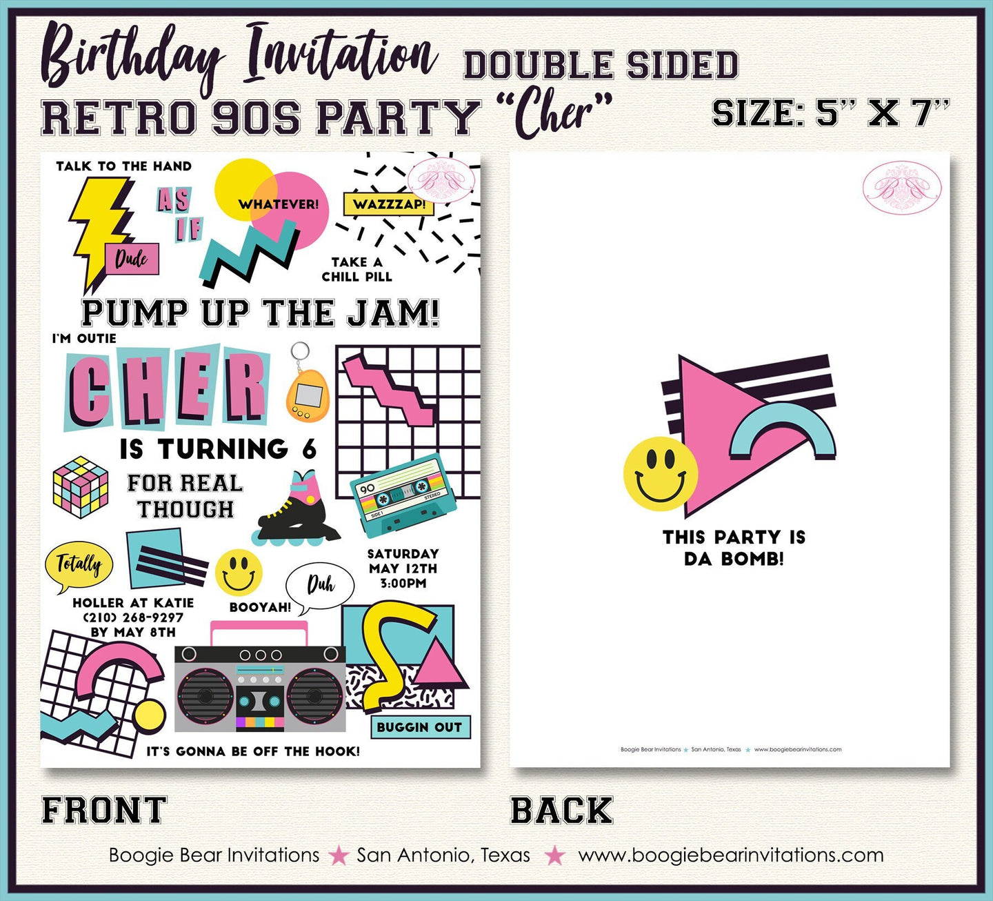 Retro 90s Birthday Party Invitation 1990s Girl Y2K Disco Dance As If Boogie Bear Invitations Cher Theme Paperless Printable Printed