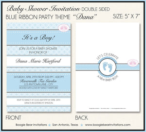 Blue Ribbon Baby Shower Invitation Boy Footprints Polka Dot Foot Print 1st Boogie Bear Invitations Dana Theme Paperless Printable Printed