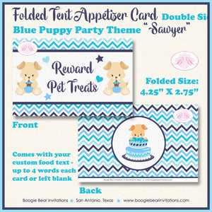 Blue Puppy Birthday Favor Party Card Appetizer Food Place Sign Label Dog Boy Girl Pet Pawty Adoption Boogie Bear Invitations Sawyer Theme