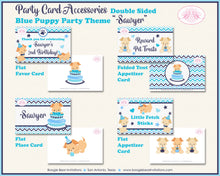 Load image into Gallery viewer, Blue Puppy Birthday Favor Party Card Appetizer Food Place Sign Label Dog Boy Girl Pet Pawty Adoption Boogie Bear Invitations Sawyer Theme